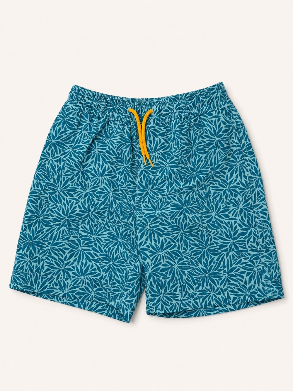 Crewcuts Teal Floral Swim Trunks with Yellow Drawstring